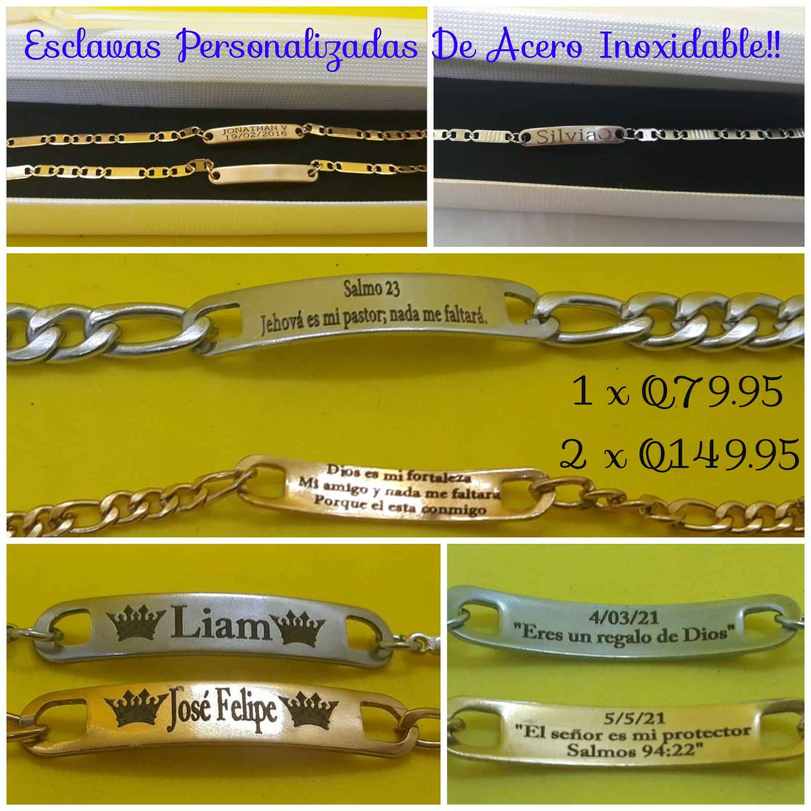 Hermosas Esclavas Personalizadas Con Tu Nombre Y El De Tu Pareja!! O El De Tus Bbs. Acero Inoxidable