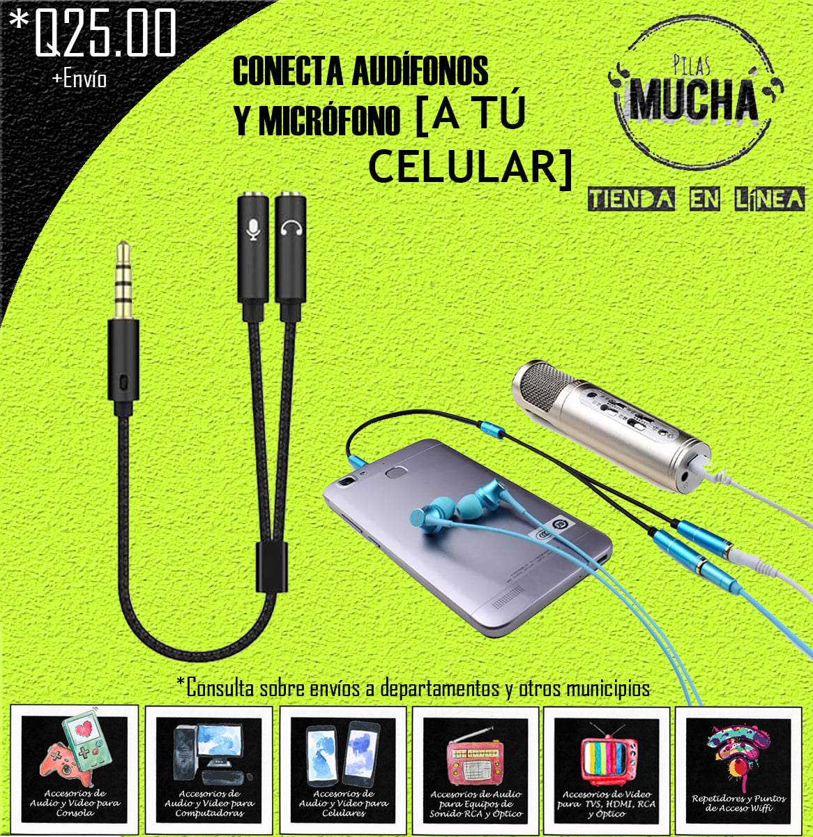 ADAPTADOR PARA AUDIFONO Y MICROFONO (Precio sin envío)