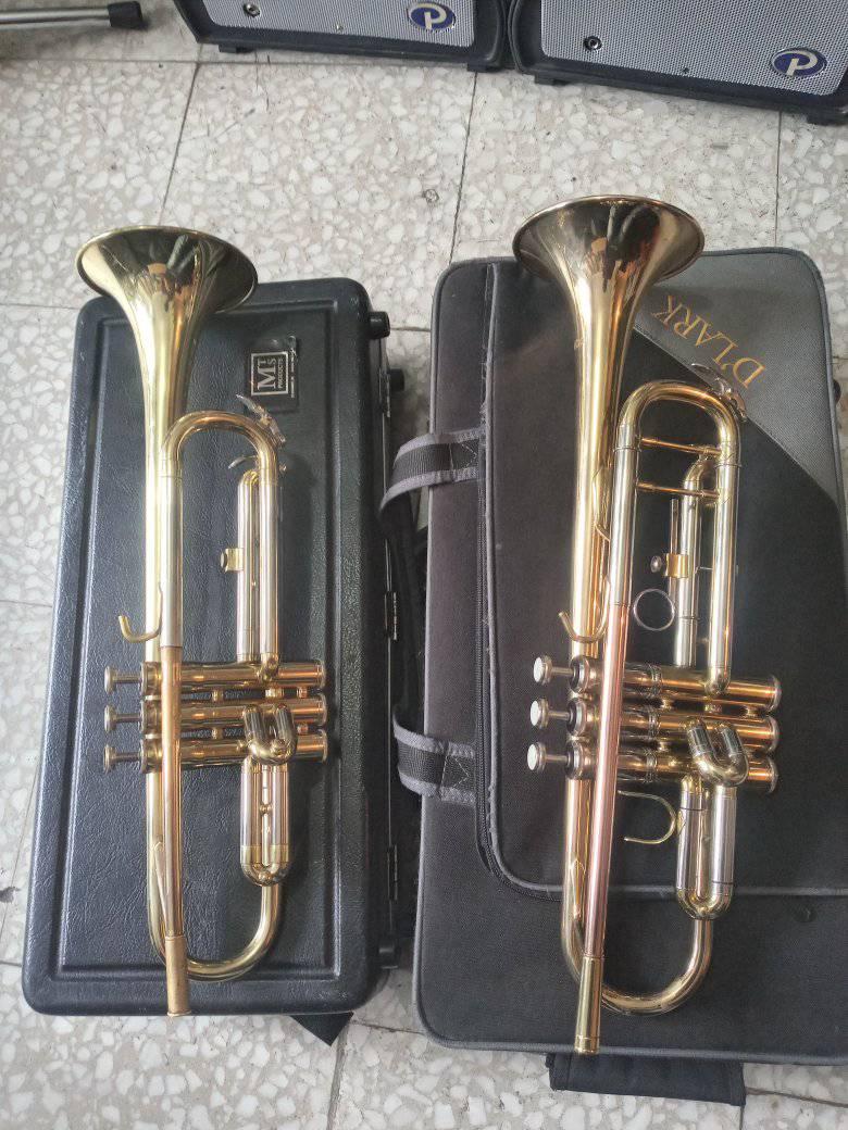 TROMPETAS PROFECIONALES BLESSING AMERICANO Y D LARK CON TUBO LATON ROSADO PRODUCTO USADO
