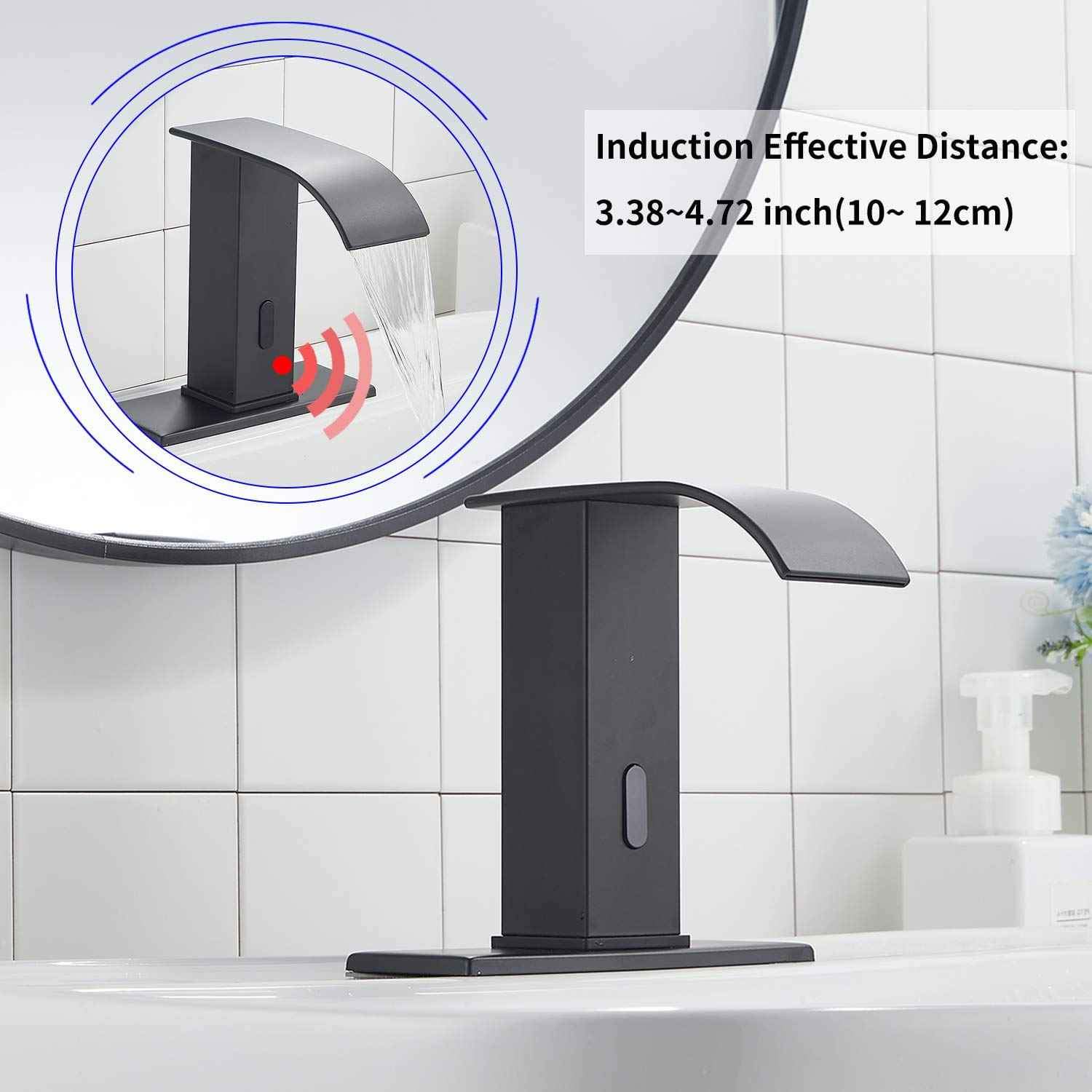 GGStudy Grifo de fregadero de baño sin contacto negro mate con sensor automático con montaje