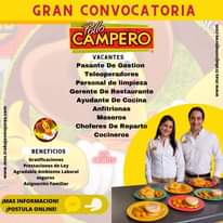 Requieren personal en la cadena #PolloCampero 
 Pasa la voz 
Más información en: