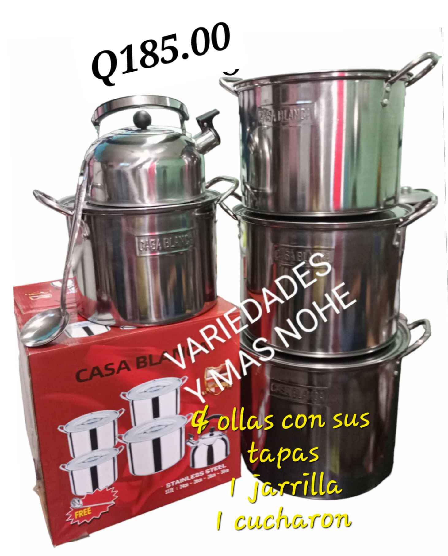 A la orden set de ollas de acero inoxidable incluye
 4 ollas con sus tapas
 1 te