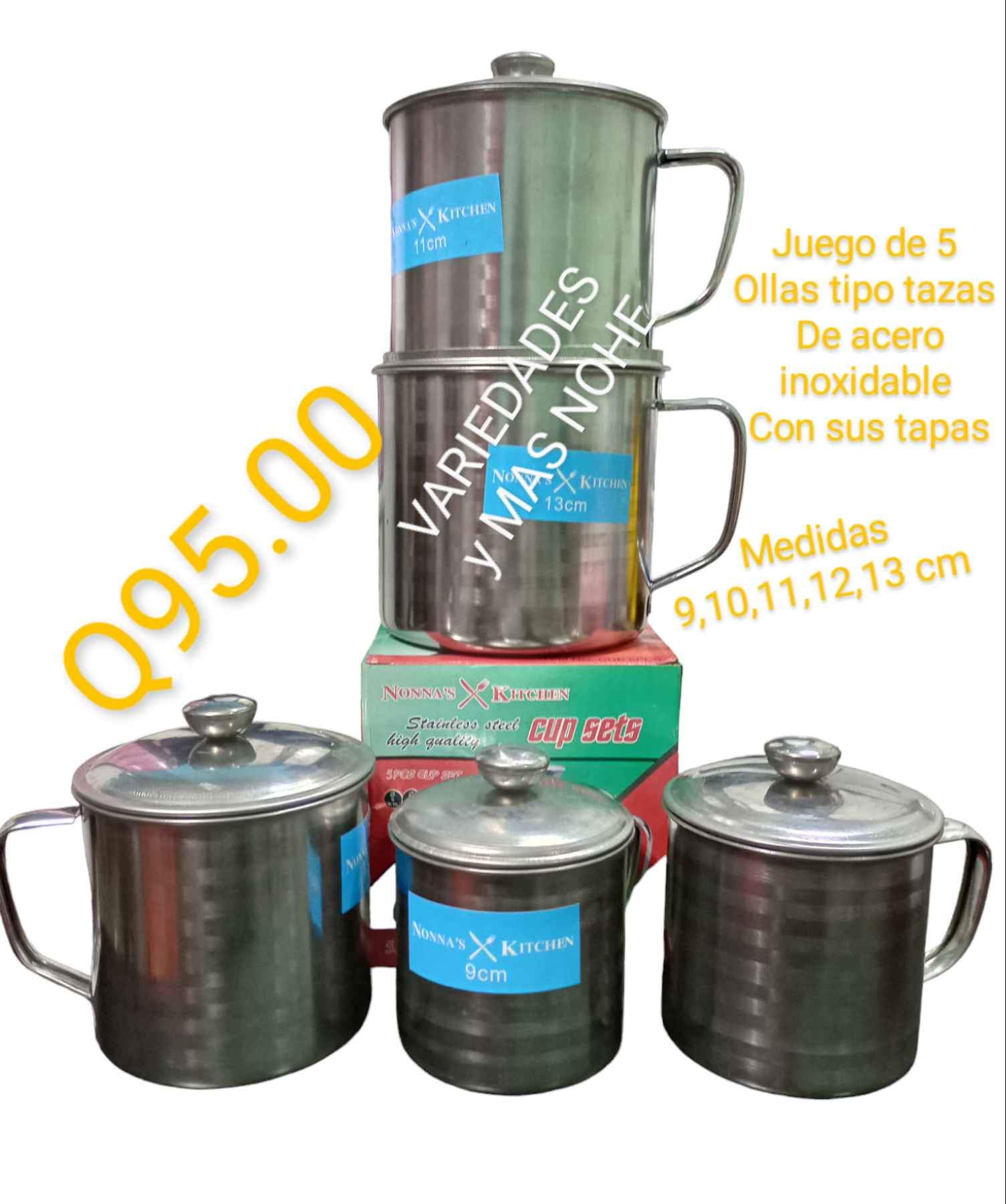 A solo Q95.00
 Set de 5 Ollas tipo tazas de acero inoxidable 
 Todas con sus tap