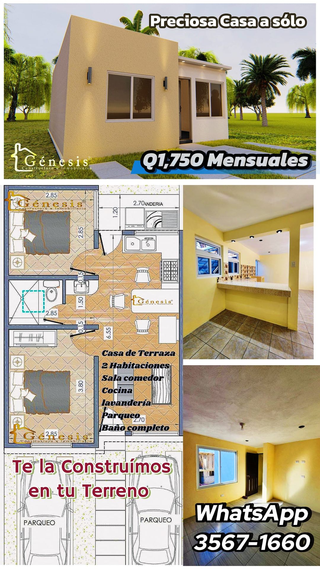 Te construímos ésta Preciosa Casa
Por solo Q1,750 Mensuales 
Con Financiamiento