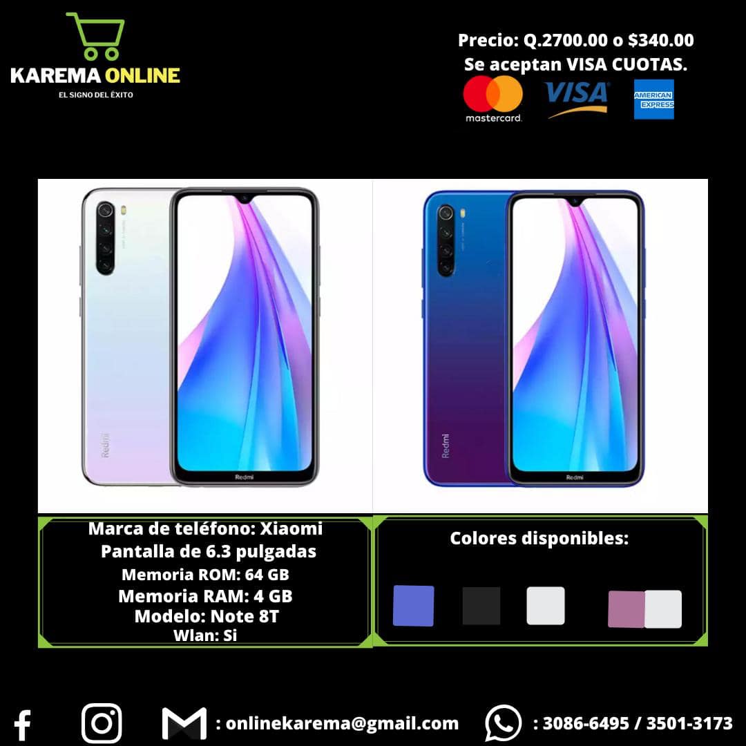 VENTA DE XIAOMI NOTE 8T: Contamos con visa cuotas. Contáctanos al WhatsApp 
 350