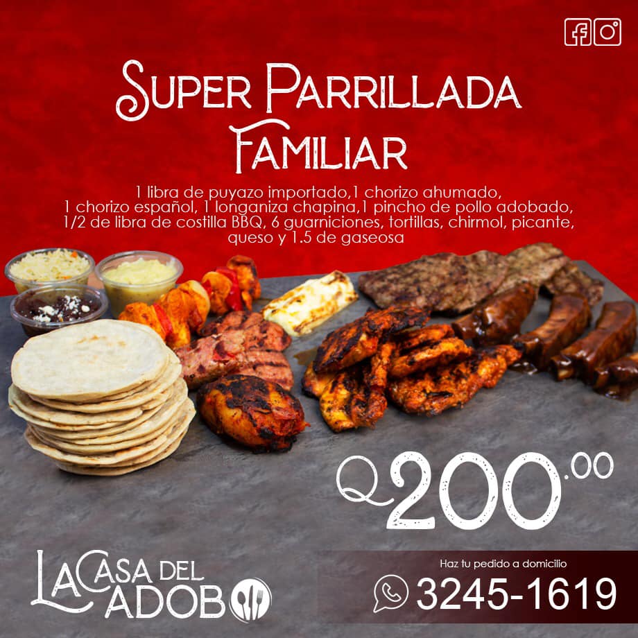 Disfruta en familia la súper parrillada familiar, te la llevamos a casa, llámano