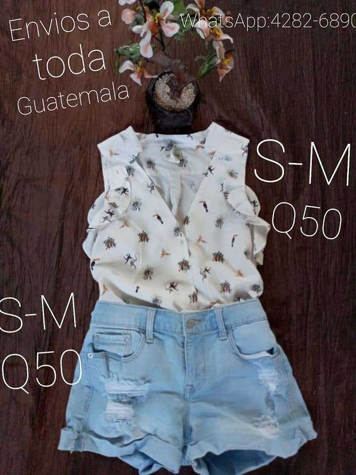 Dama
 Blusa: S-M
 Precio: Q50
 Short: M
 Precio: Q50
 Envios a toda la república