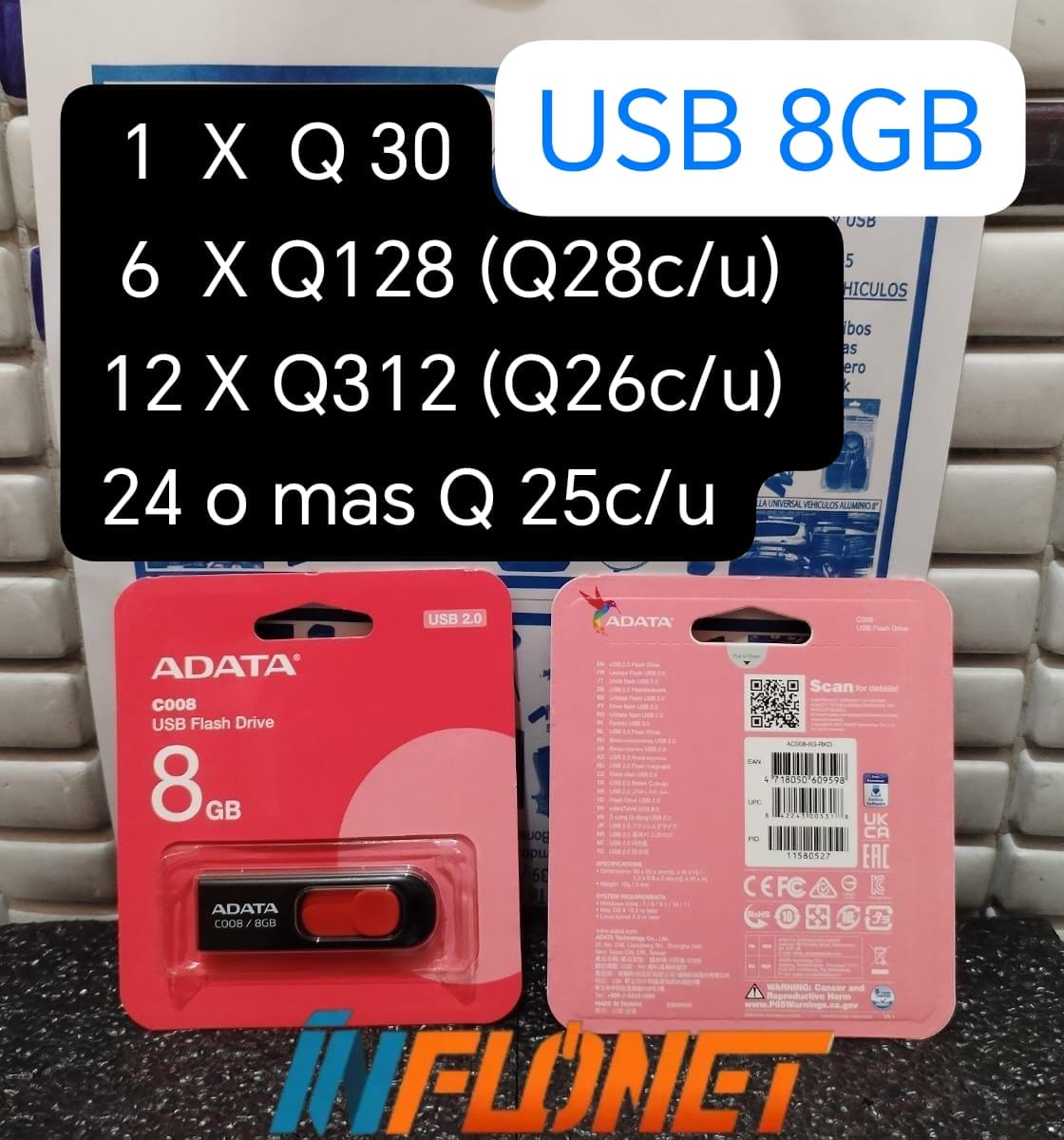 MEMORIAS USB 2.0 MARCA ADATA C008 NUEVAS ORIGINALES DE 8GB, 16GB, 32GB Y 64GB PO