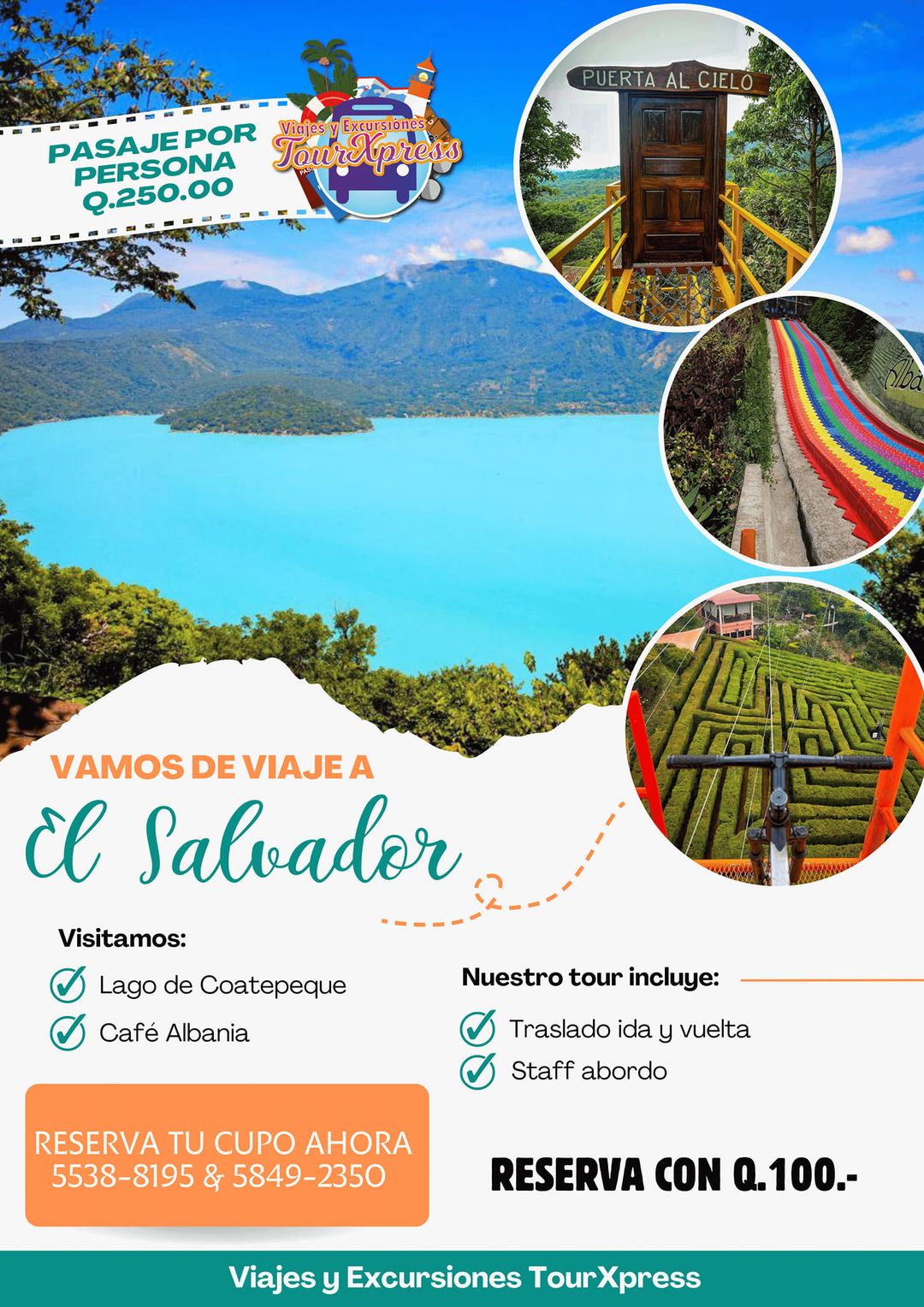 ÚLTIMOS ESPACIOS DISPONIBLES

 Viaje a El Salvador 
Domingo: 14 de julio

 Para