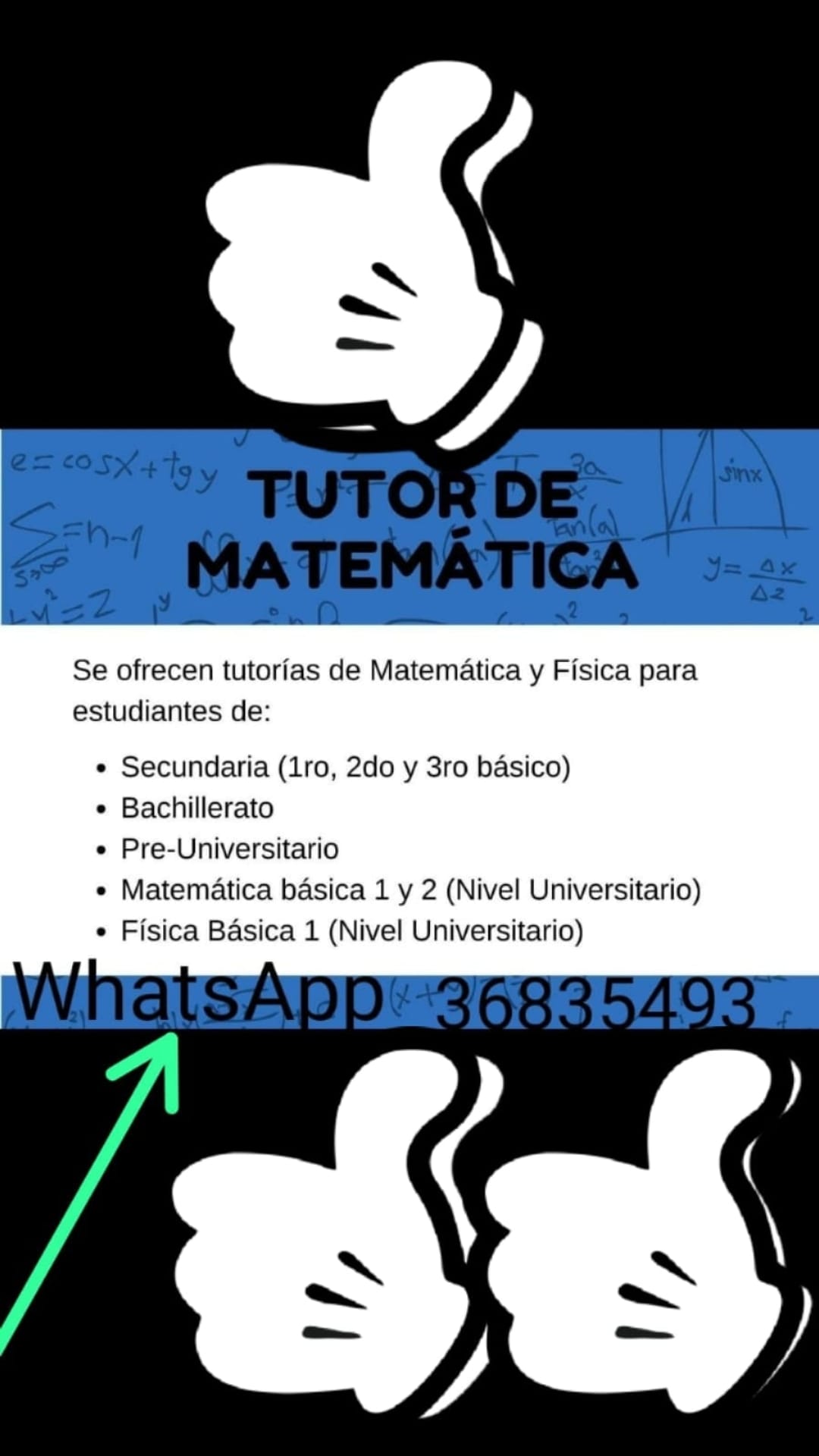 Tutorias / Clases de Matemática y Fisica
Tareas y Exámenes
Escribe al WhatsApp 3