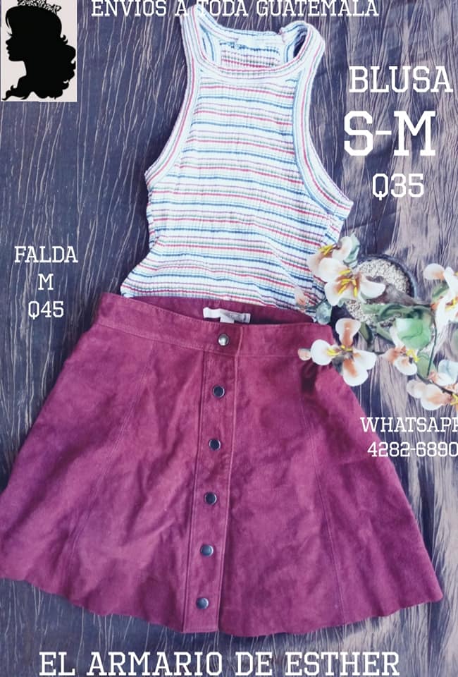 Blusa Dama 
 Talla: S-M
 Precio: Q35
 Falda Dama
 Talla: M
 Precio: Q45
 Envios