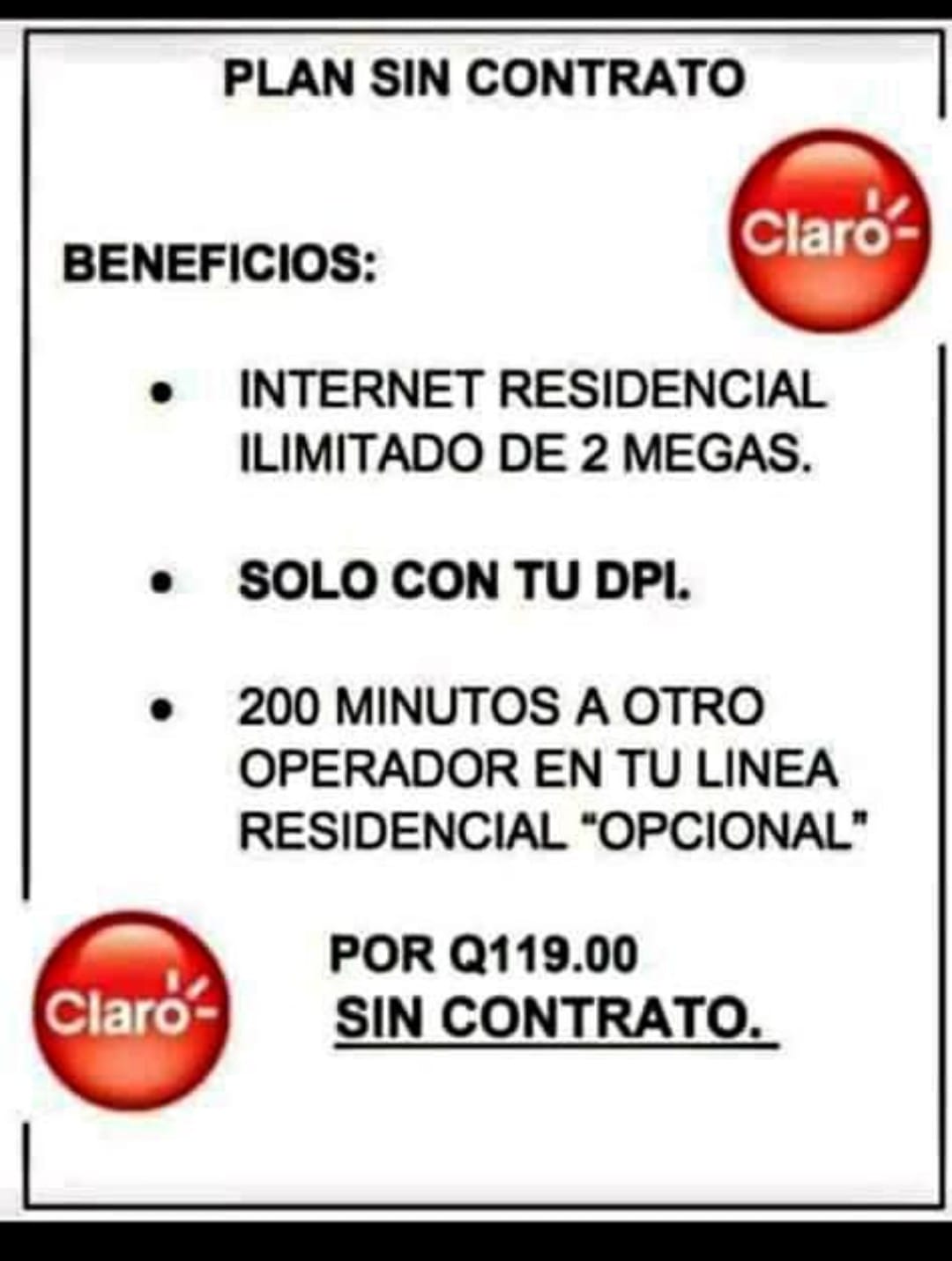 Servicio sin contrato de 2 megas de velocidad con descarga ilimitada
 Si necesit