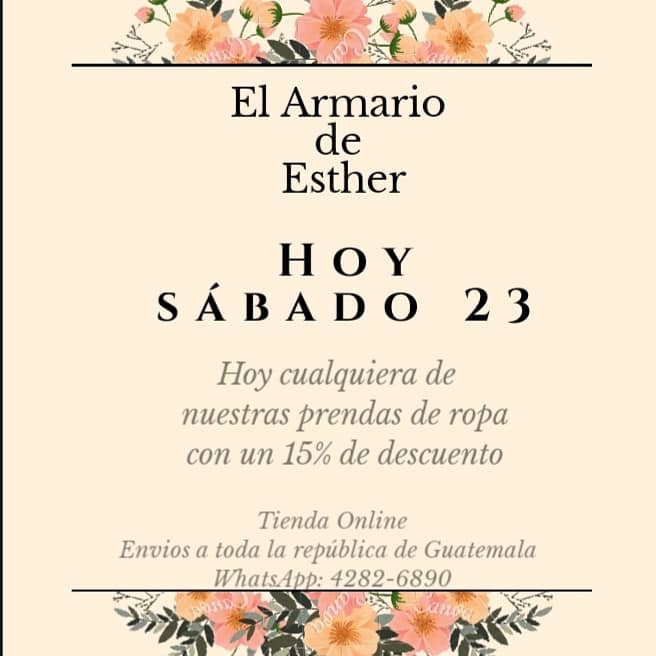 Si te gustó alguna de nuestras prendas, HOY SABADO 23 tenemos un 15% de DESCUENT