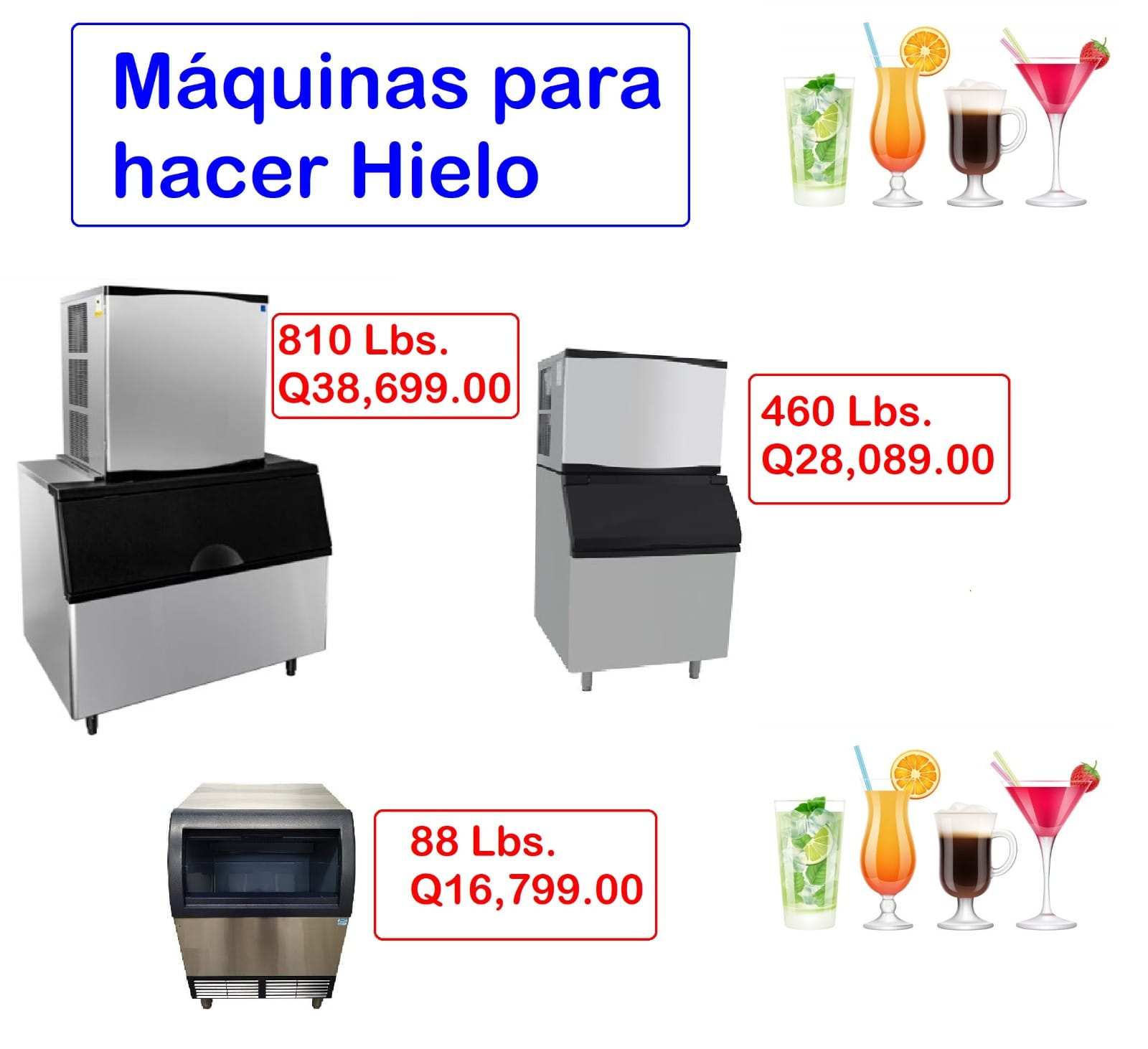 Máquina de hacer Hielo 
Marca Soluciones en Acero 
Motor   Embraco 
Hasta 280 li