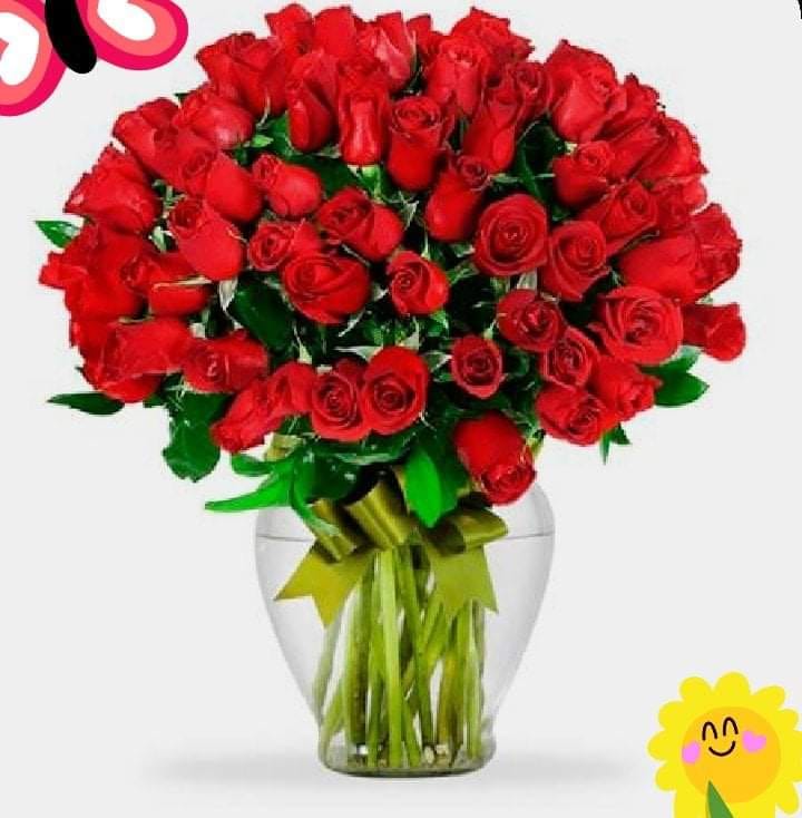 Hermoso
 3 docenas de rosas y florero de cristal con moña gigante de listón grue