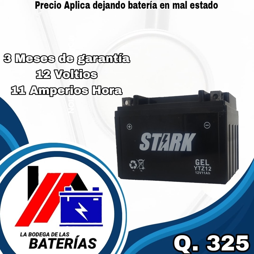 Baterias Marcas Stark 
  Nuevas 
 Libres de mantenimiento
  11 Amperios hora 
 1