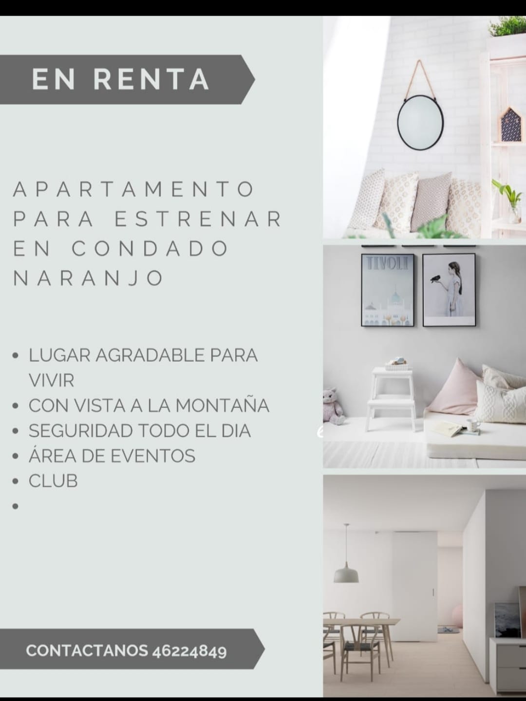 Precioso apartamento en RENTA más información al 42221394 o al whatsapp
