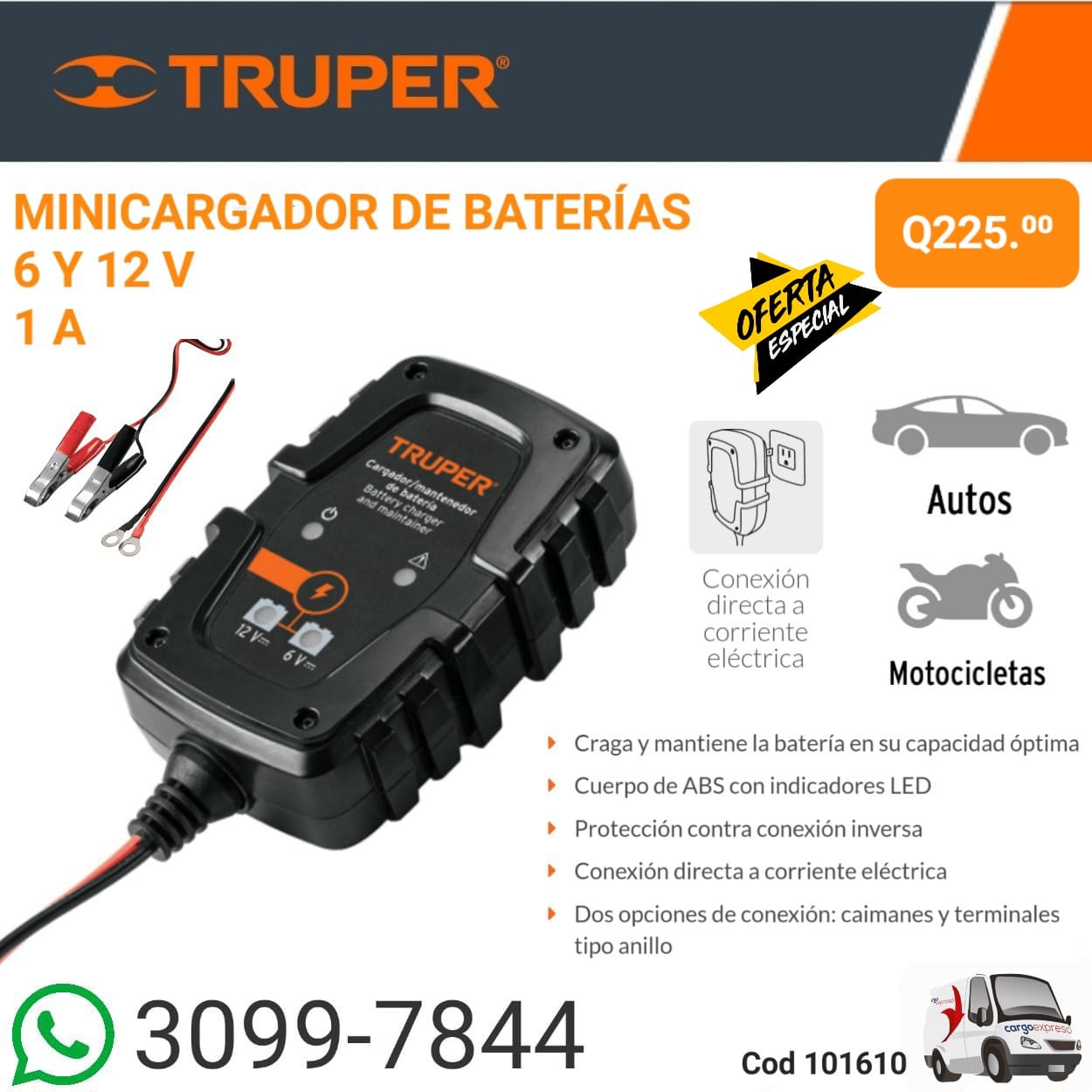 Cargadores de baterías e inversores de corriente automotriz 6 / 12 V Truper

•Cu