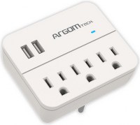 ARGOM ARG-AC-0266WT TOMA CORRIENTE DE PARED 3TOMAS Y 2USB BLANCO 125 V, 15 A, Capacidad: 1875 W Protector contra sobretensiones 450 J con indicador LED