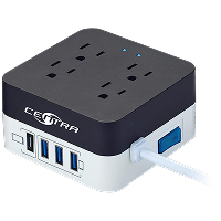 Regleta Marca Centra Modelo To Go De 4 Tomas 1 Puerto USB-C Y 3 Puertos USB-A Con Salida De 2.4 Amperios Maximo