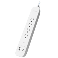 Regleta Marca Forza Modelo FSP-411USBCW Con 4 Tomas 1 Puerto USB-C 1 Puerto USB-A Color Blanco Capacidad De 1000 Joules