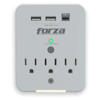 Tomacorriente Marca Forza Modelo FWT-331USBC Protector De Tension De 490J/1875Watts Con 3 Salidas 2 Puertos USB-A Y 1 USB-C Color Blanco