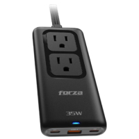 Cargador Rapido De 35 Watts Con Regleta Marca Forza Modelo PS-235USBC Capacidad De 1250 Watts Con 2 USB-C, 1 USB-A Y 2 Nema, 110/220V
