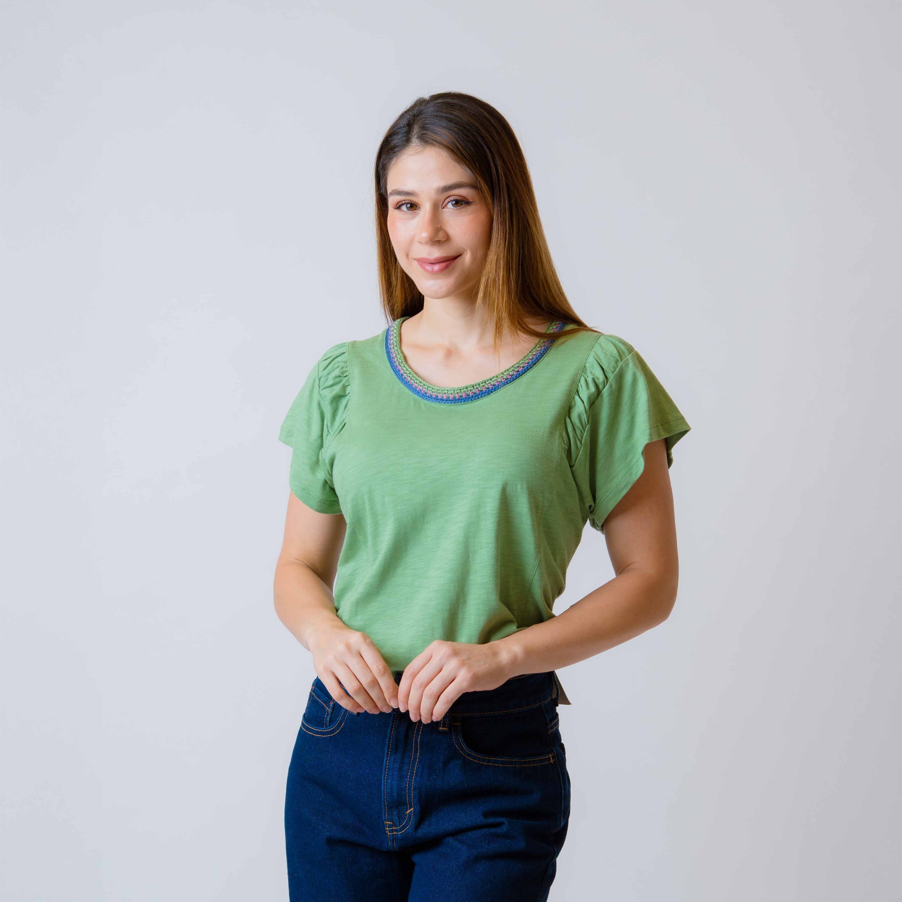 Blusa M/C C/Tejido Tricolor