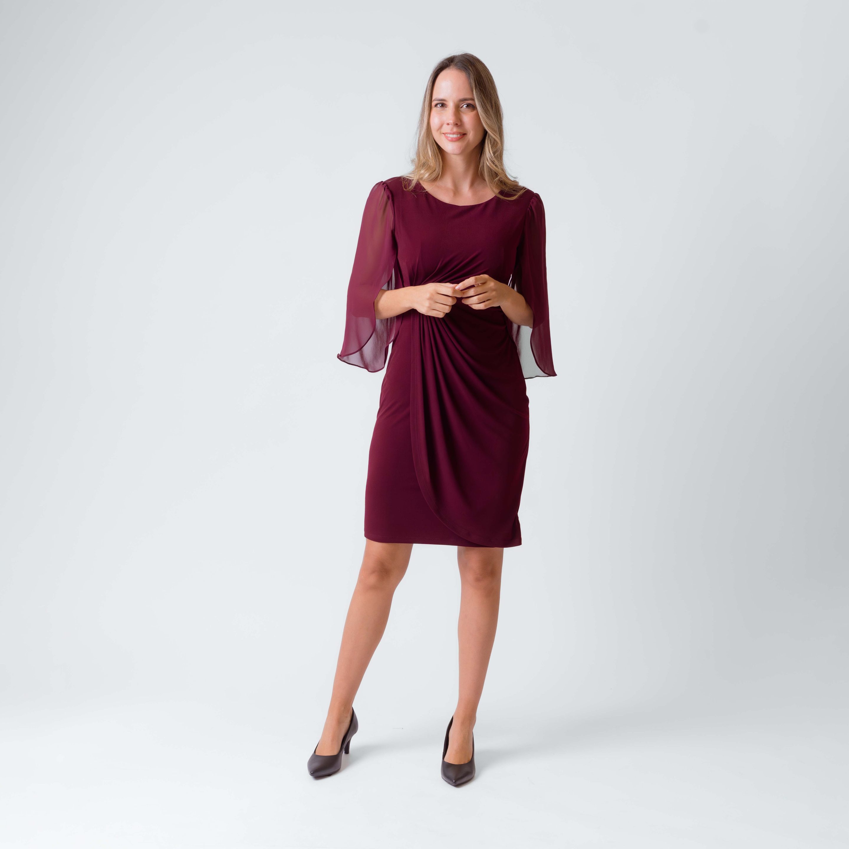 Vestido M3/4 Pliegues Alado