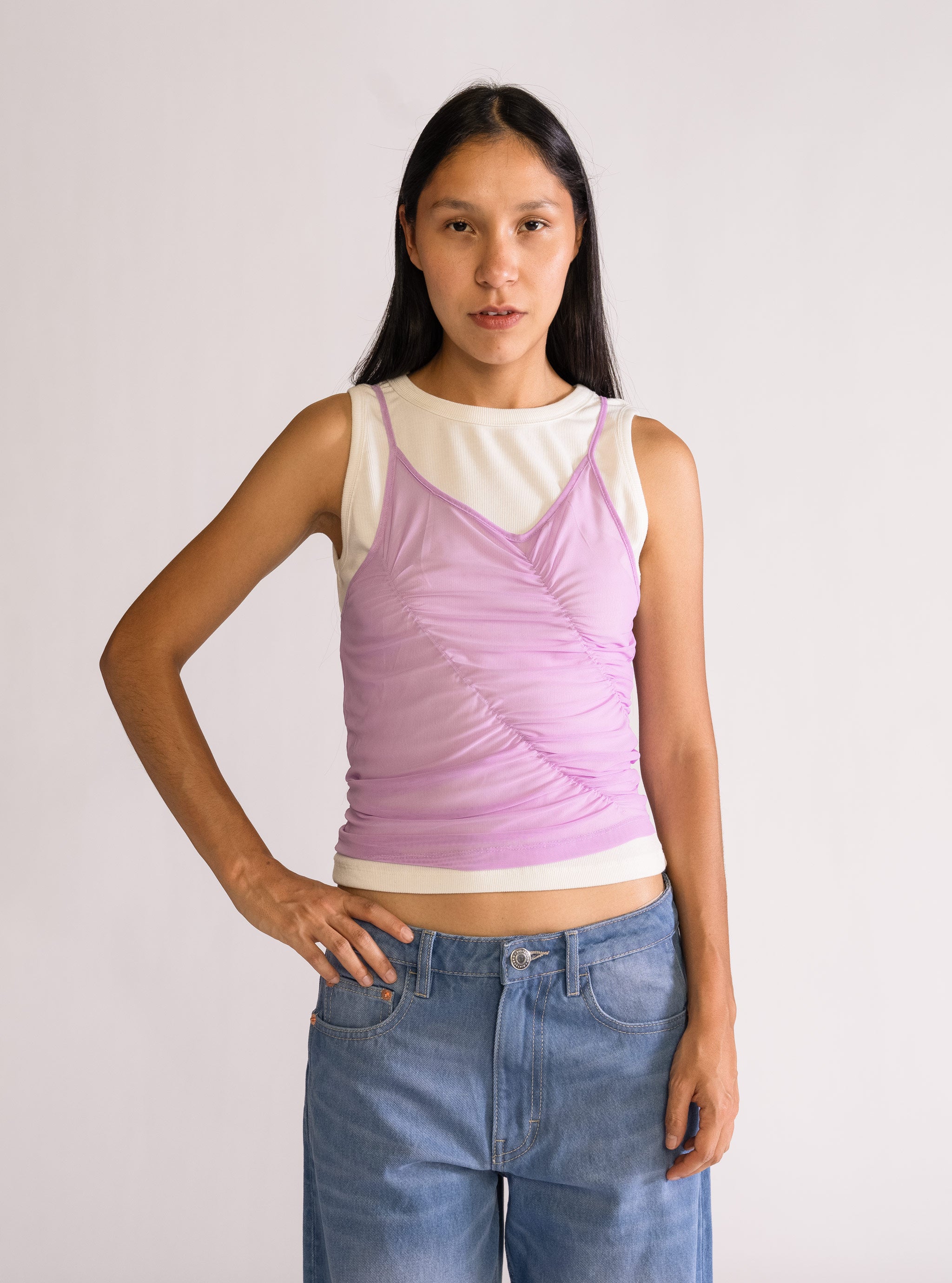 Tank Top Rib & Mesh, Morado Claro