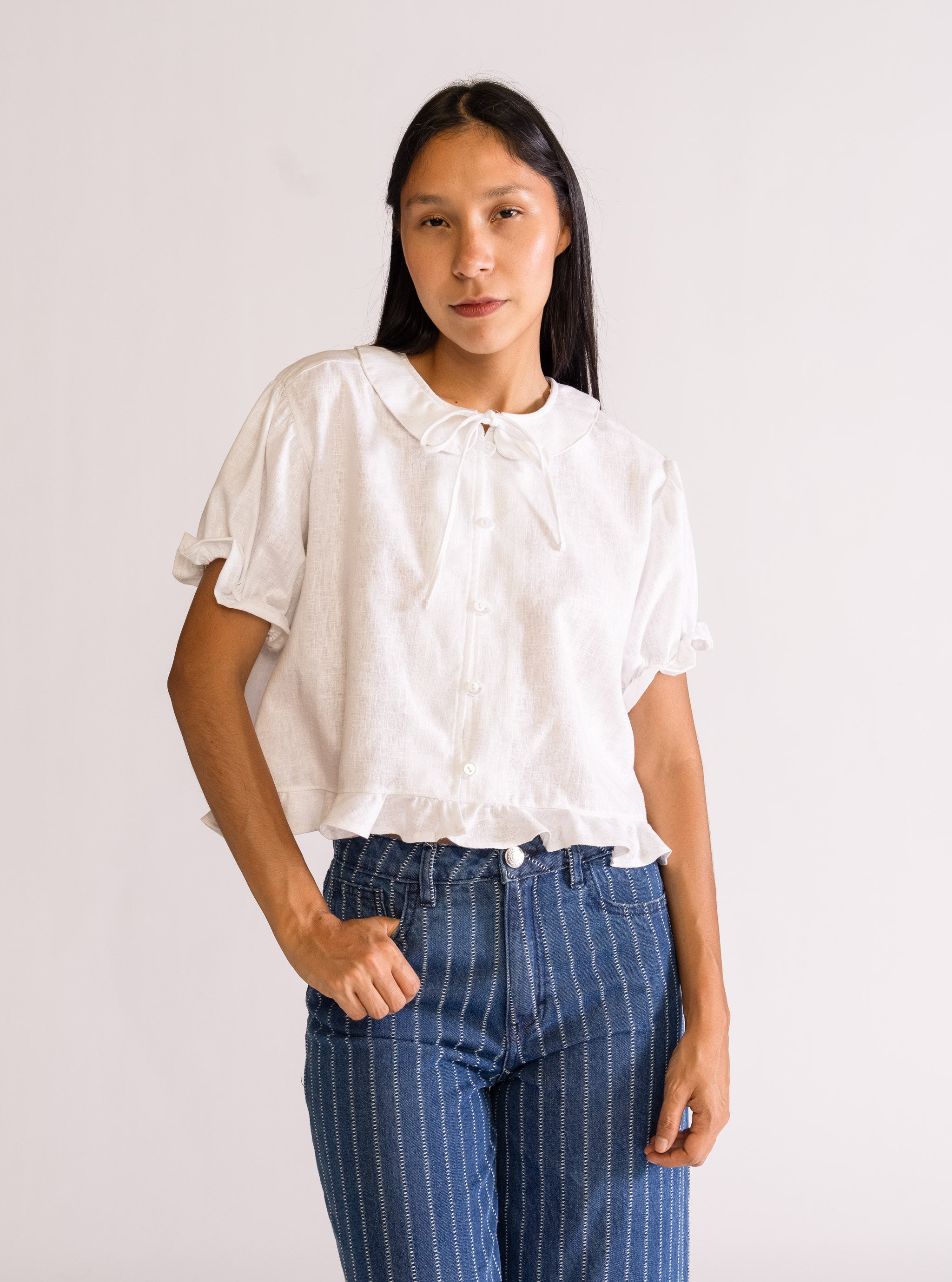 Blusa Cropped Lino, Blanco