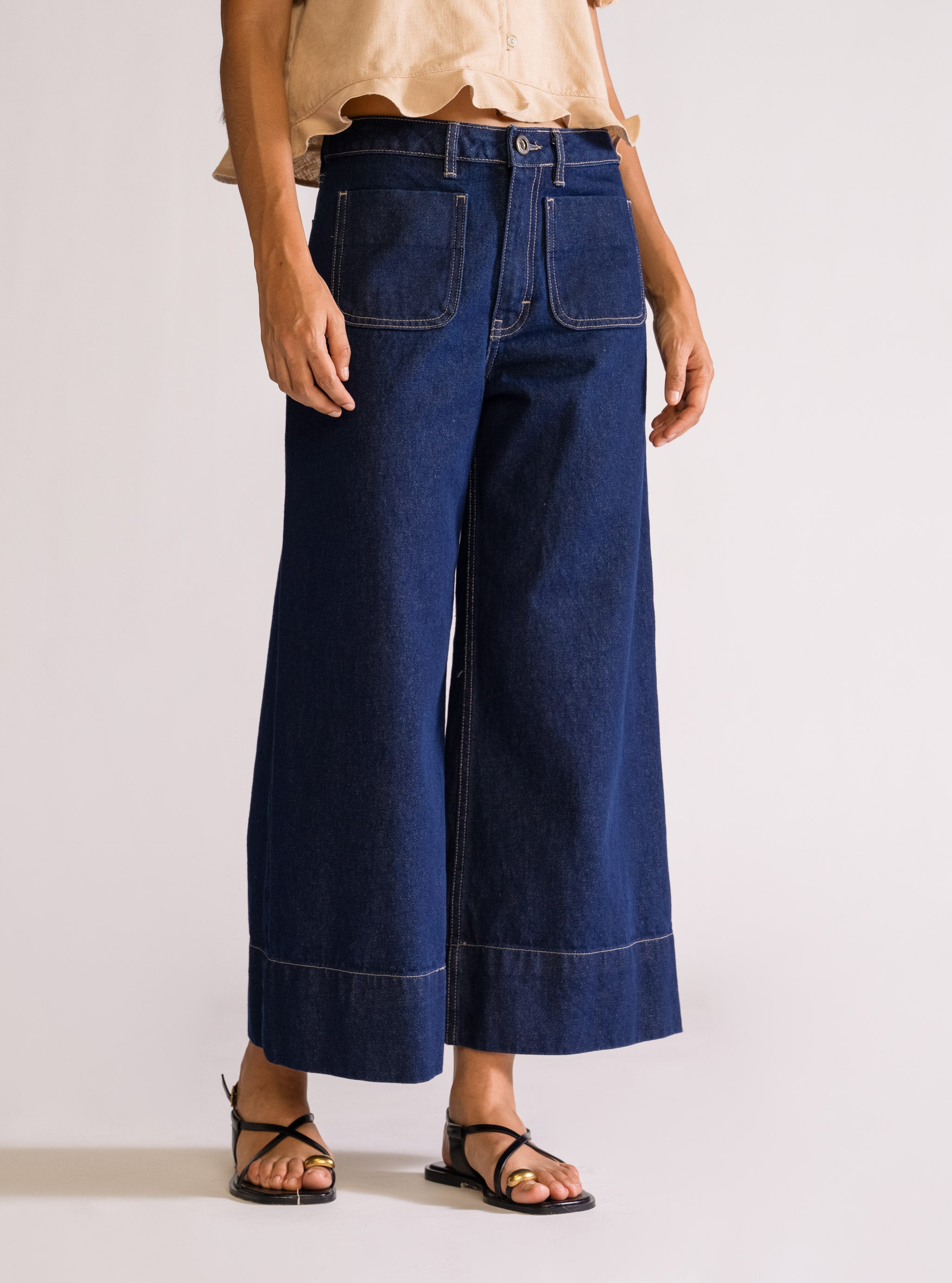 Twist & Shout, Wide Leg Cropped Jeans, Azul Obscuro