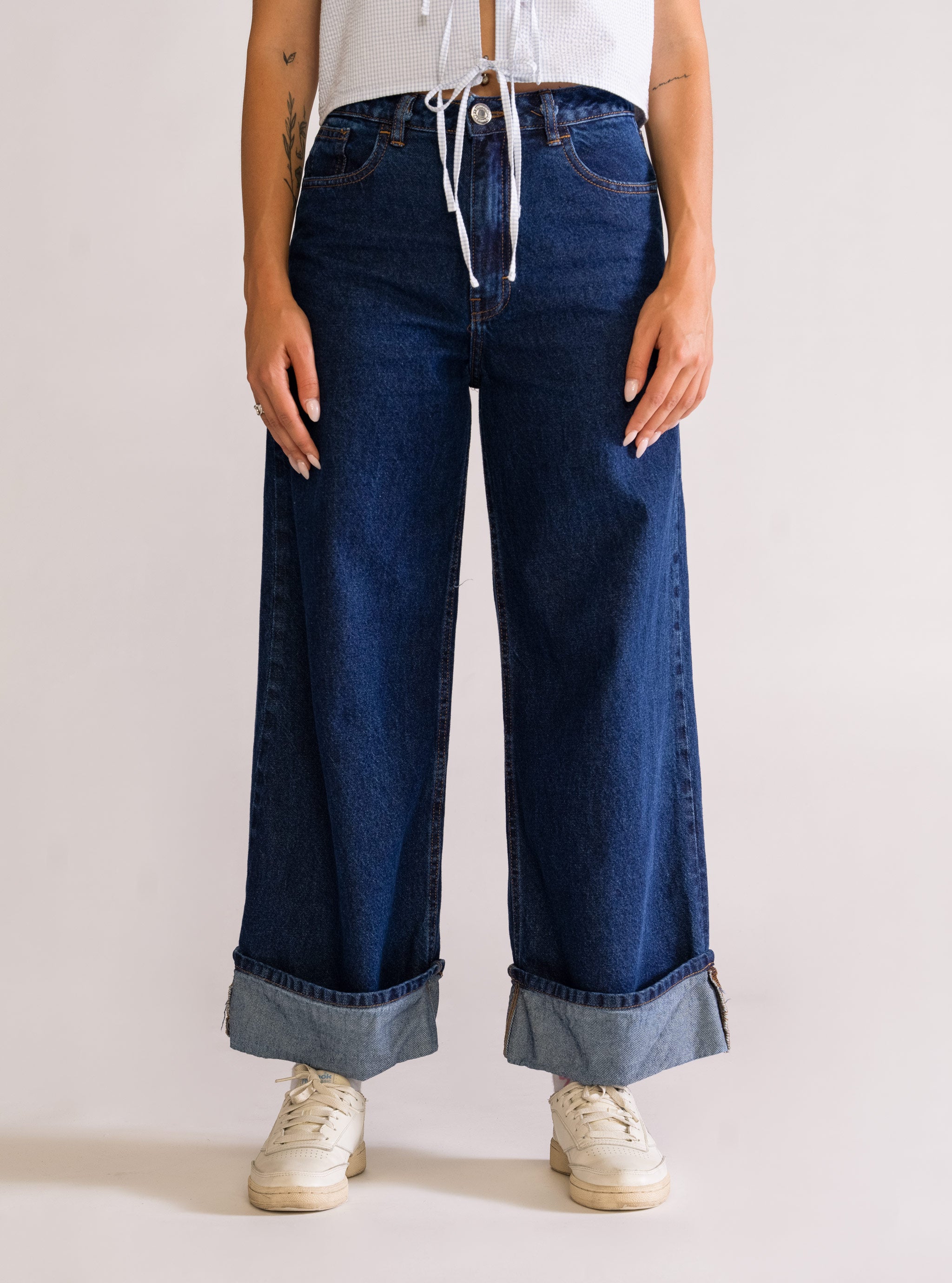 One & Only Wide Leg Jeans, Azul Obscuro