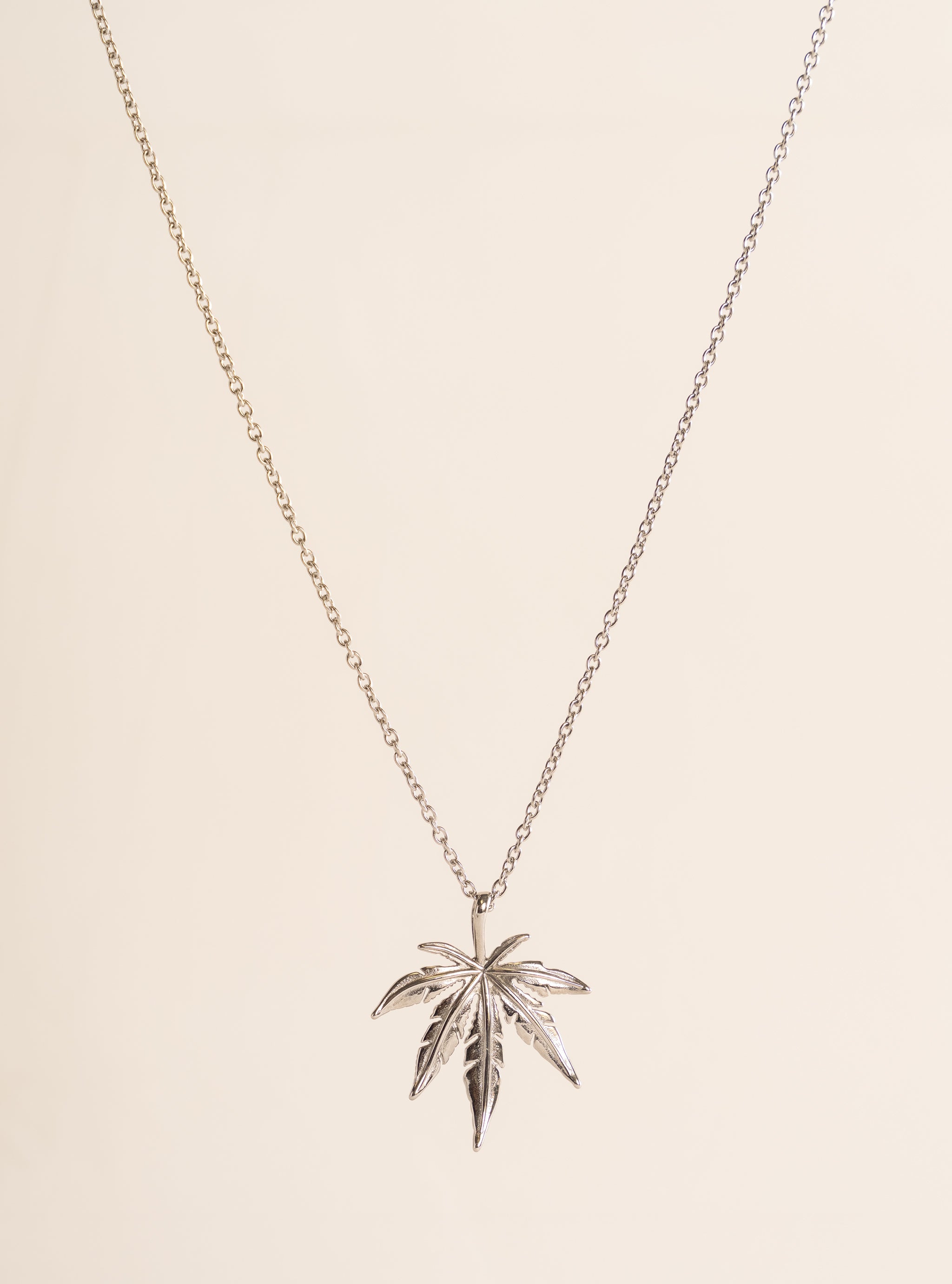 Leaf Pendant Necklace, Plateado