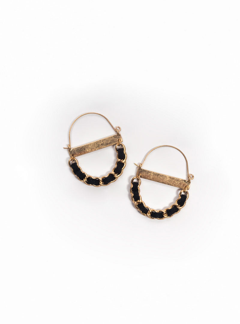 Ribbon & Chain Earrings, Dorado