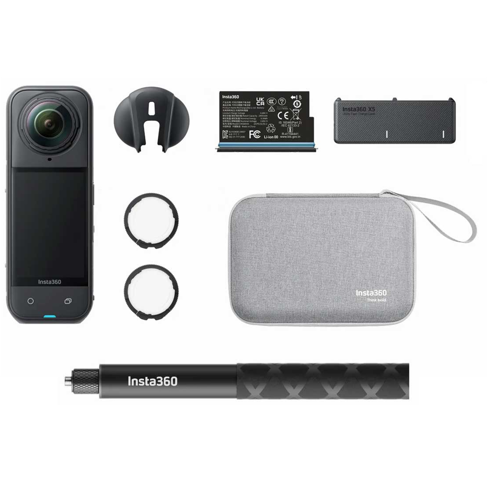 ESSENTIALS BUNDLE CAMARA X5 8K 360 CINSAAHA 1,28P SELFIE STICK, BATERIA, TAPA DE LENTE, US