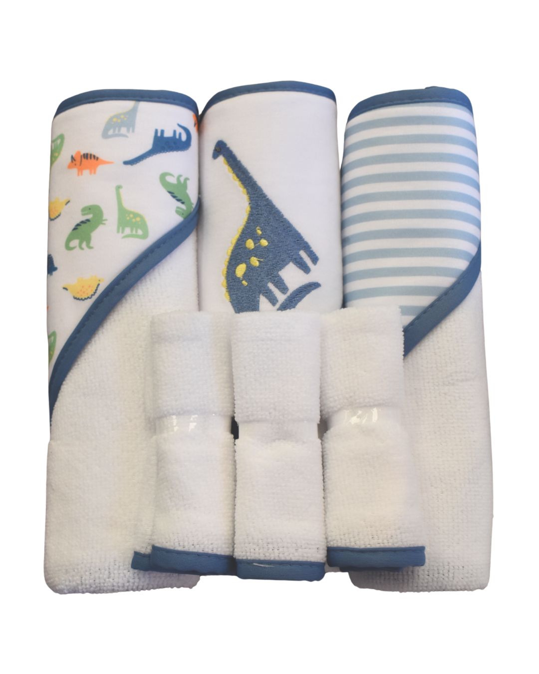 6PK Set de baño Baby Gear: 3 toallas con capucha y 3 paños para ducha multicolor para niño