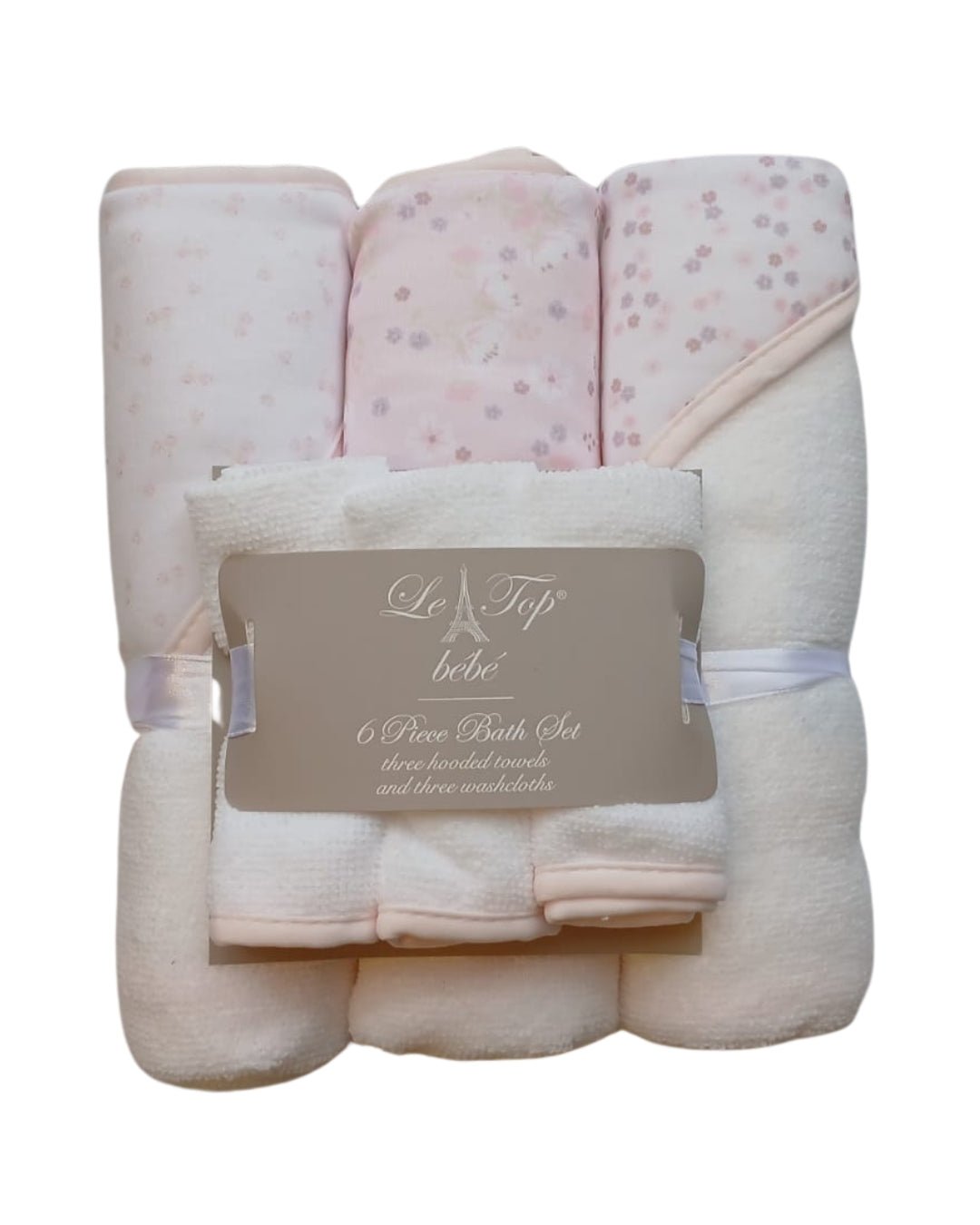 6PK Set de baño Le Top: 3 toallas con capucha y 3 paños para ducha multicolor para niña