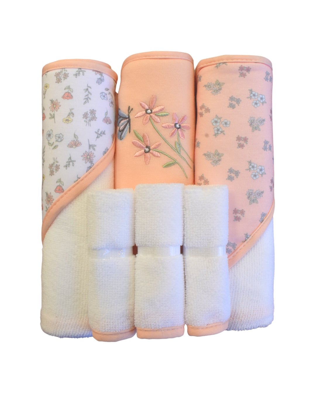 6PK Set de baño Le Top: 3 toallas con capucha y 3 paños para ducha multicolor para niña