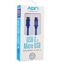 CABLE AON USB-C A MICRO USB 3.5METROS TRENZADO AZUL AO-CB-6003