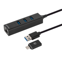 Adaptador De Red GB USB A/C Marca Manhattan Modelo 180894 Con HUB de 3 Puertos USB-A