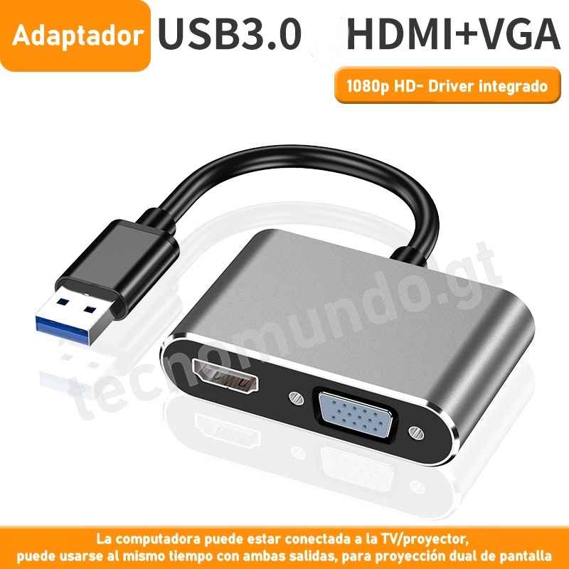 Adaptador USB a HDMI + VGA