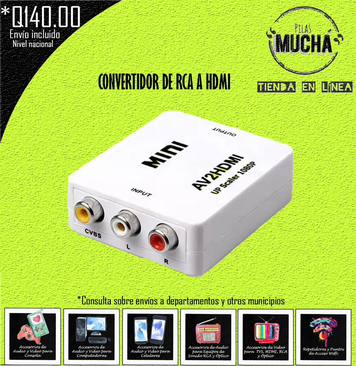CONVERTIDOR DE RCA a HDMI (Envío Incluido)