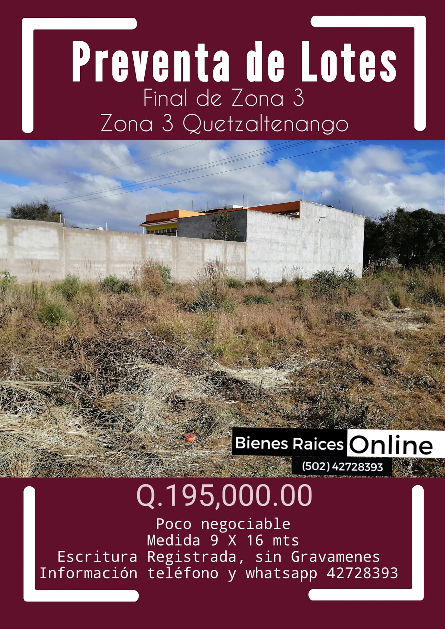 Pre venta de Lotes al final de Zona 3 Quetzaltenango