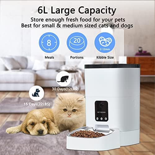 Alimentador automático para gatos, alimentador inteligente WiFi de 6L para perros con cámara HD