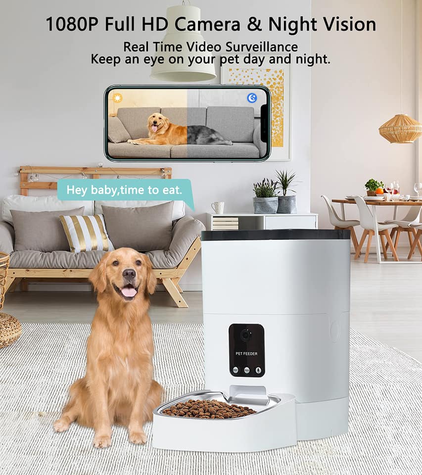 Alimentador automático para gatos, alimentador inteligente WiFi de 6L para perros con cámara HD