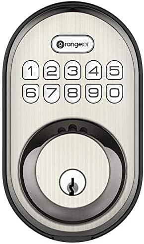 OrangeIOT Cerradura de cerrojo de entrada sin llave, cerradura electrónica de puerta con teclado