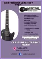 Puede ser una imagen de guitarra y texto que dice "Calibración de Û Guitarrasy COFIÃO Guitar Studio CALIBRACIO“NY MANTENIMIENTO. GUITARRA BAJOS. CALIBRACION. OCTAVACION. REPARACION. CLASESDEGUITARRA ΥΡΙΑΝΟ. VENTADE INSTRUMENTOS Guitarras Acústicas Eléctricas teclados y accesorios. CLASES DE GUITARRA Y PIANO 54966108 WHATSAPP 54966108 ¡SIGUENOS! f COFIÃOI"