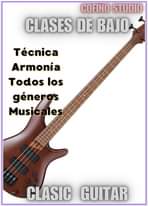Puede ser una imagen de guitarra y texto que dice "COFINO STUDIO CLASES DE BAJO Técnica Armonía Todos los géneros Musicales CLASIC GUITAR"