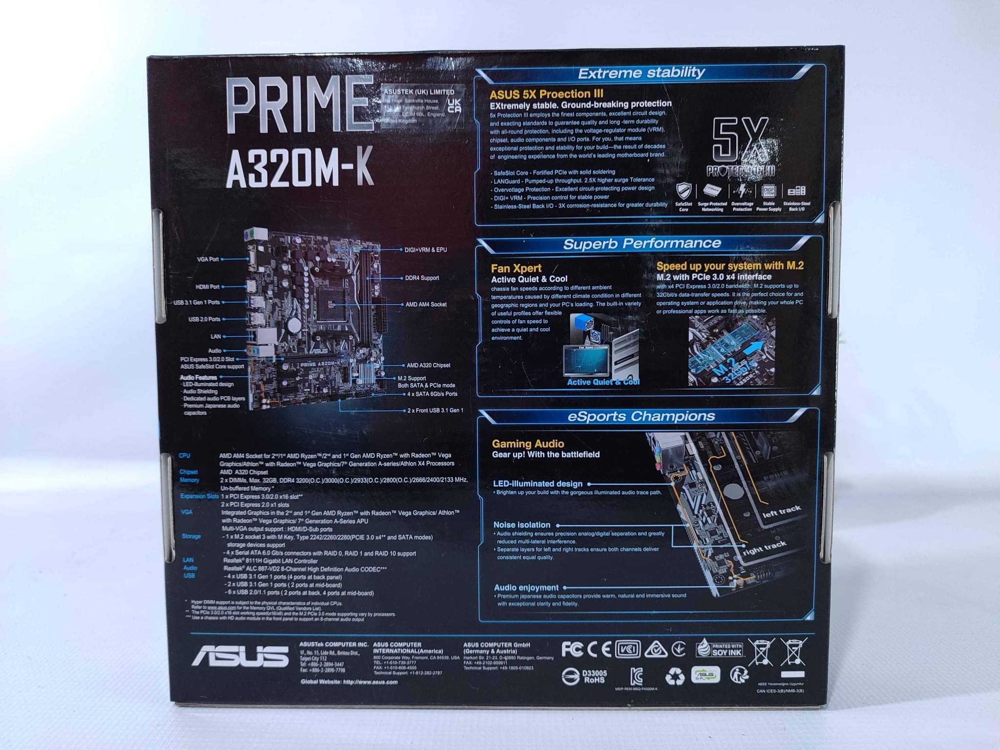 Motherboard Asus Prime A320M-K para procesador AMD Athlon, Rayzen 3, 5 y 7. Para